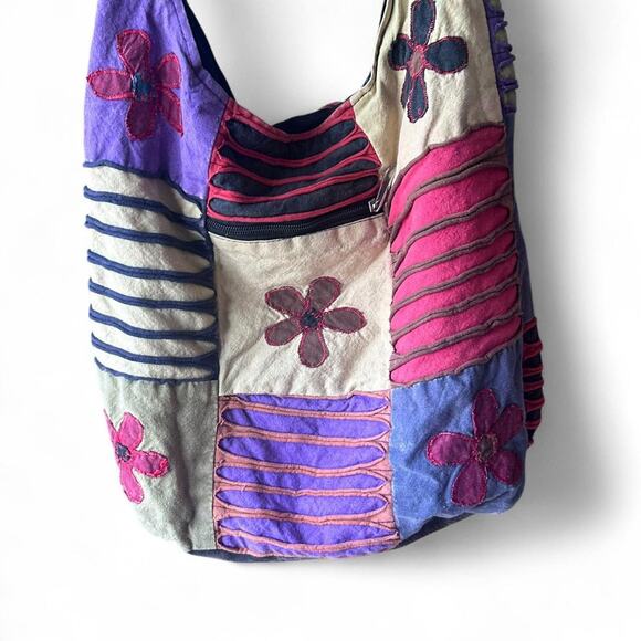 Unique multi coloured patchwork shoulder bag Boho Hippie Floral Quilt - Picture 3 of 3